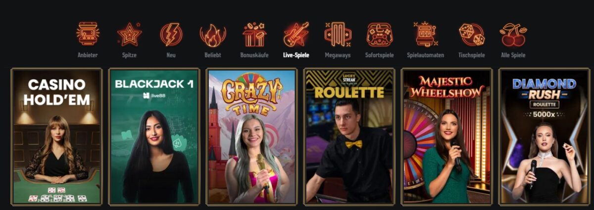 Live-Casino mit Blackjack, Roulette und Game Shows